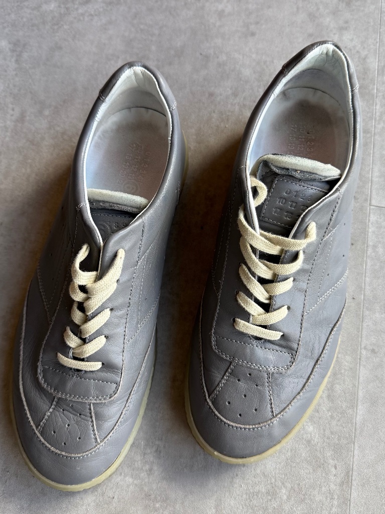 Mm6 Maison Margiela Leather 6 Court Sneakers, Gray-Crepe Sole, Size 42
